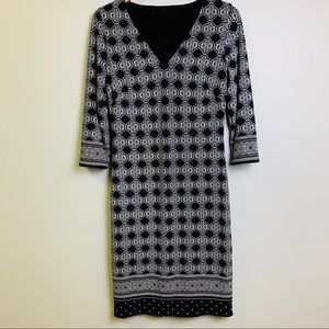 Sheath Style Long-Sleeved Black & White Dress, M